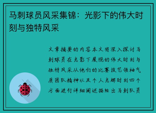 马刺球员风采集锦：光影下的伟大时刻与独特风采