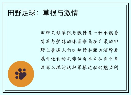 田野足球：草根与激情